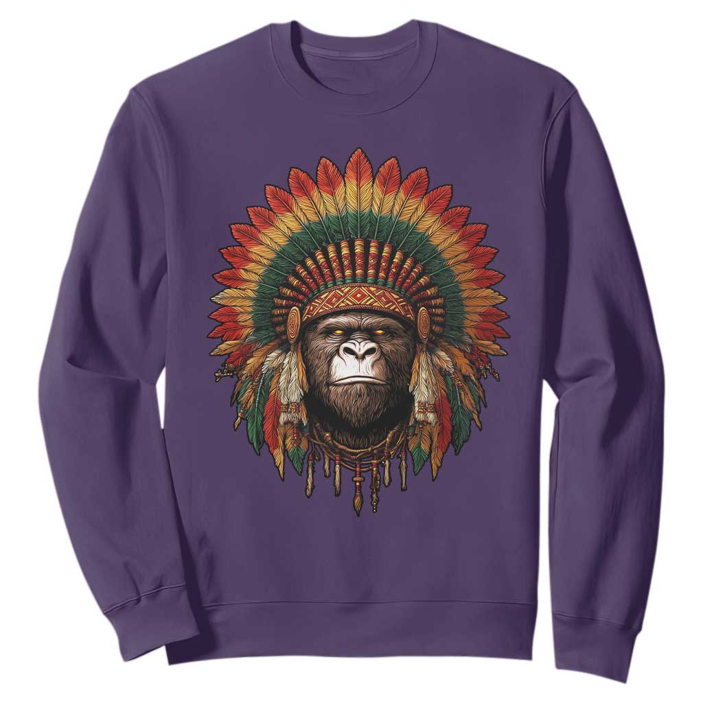 Bigfoot Native American Chief Sasquatch Wearing Headdress Sweatshirt TS11 Purple Print Your Wear