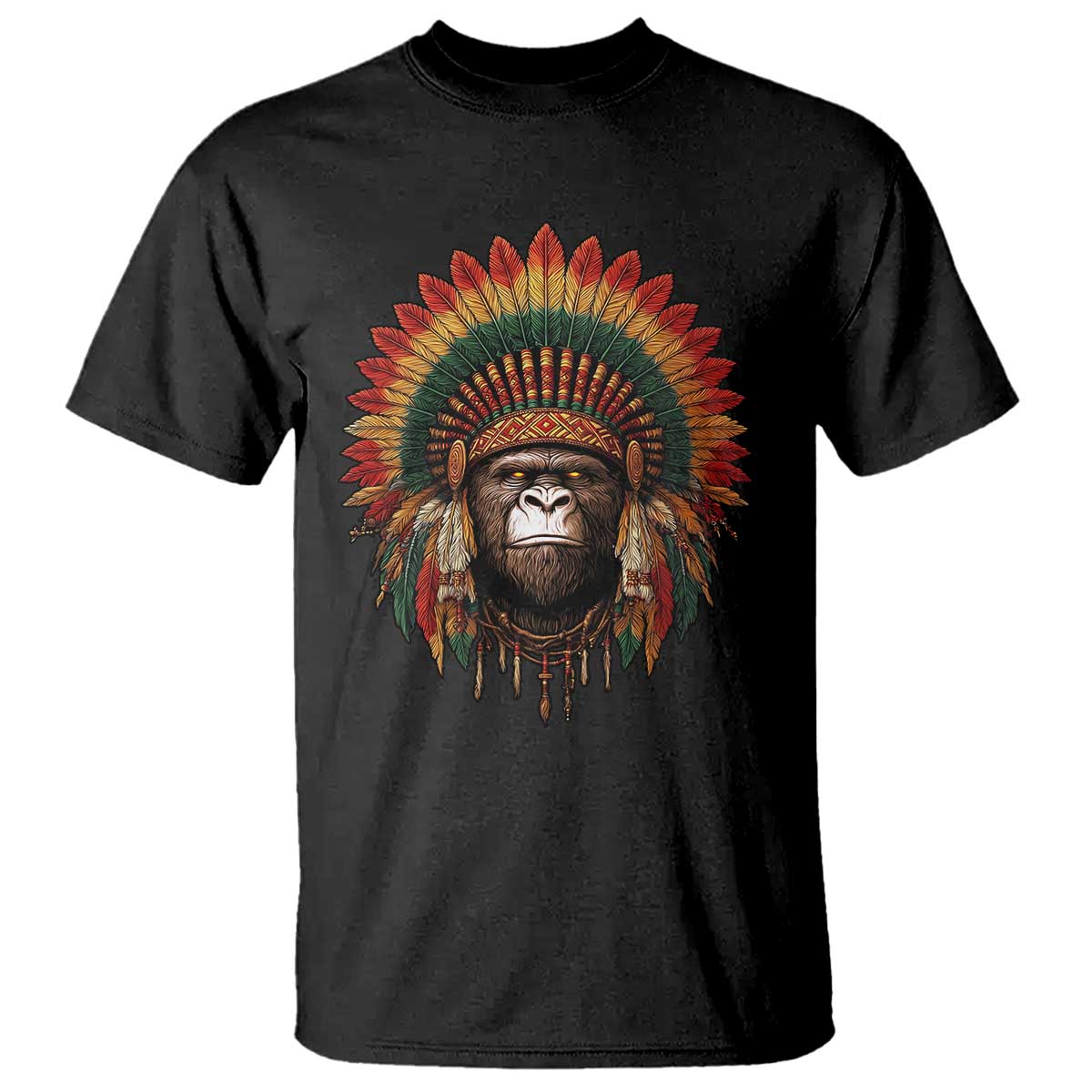 Bigfoot Native American Chief Sasquatch Wearing Headdress T Shirt TS11 Black Print Your Wear