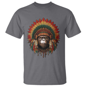 Bigfoot Native American Chief Sasquatch Wearing Headdress T Shirt TS11 Charcoal Print Your Wear