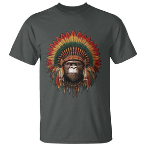 Bigfoot Native American Chief Sasquatch Wearing Headdress T Shirt TS11 Dark Heather Print Your Wear