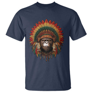 Bigfoot Native American Chief Sasquatch Wearing Headdress T Shirt TS11 Navy Print Your Wear