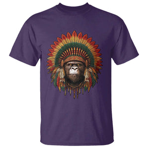 Bigfoot Native American Chief Sasquatch Wearing Headdress T Shirt TS11 Purple Print Your Wear