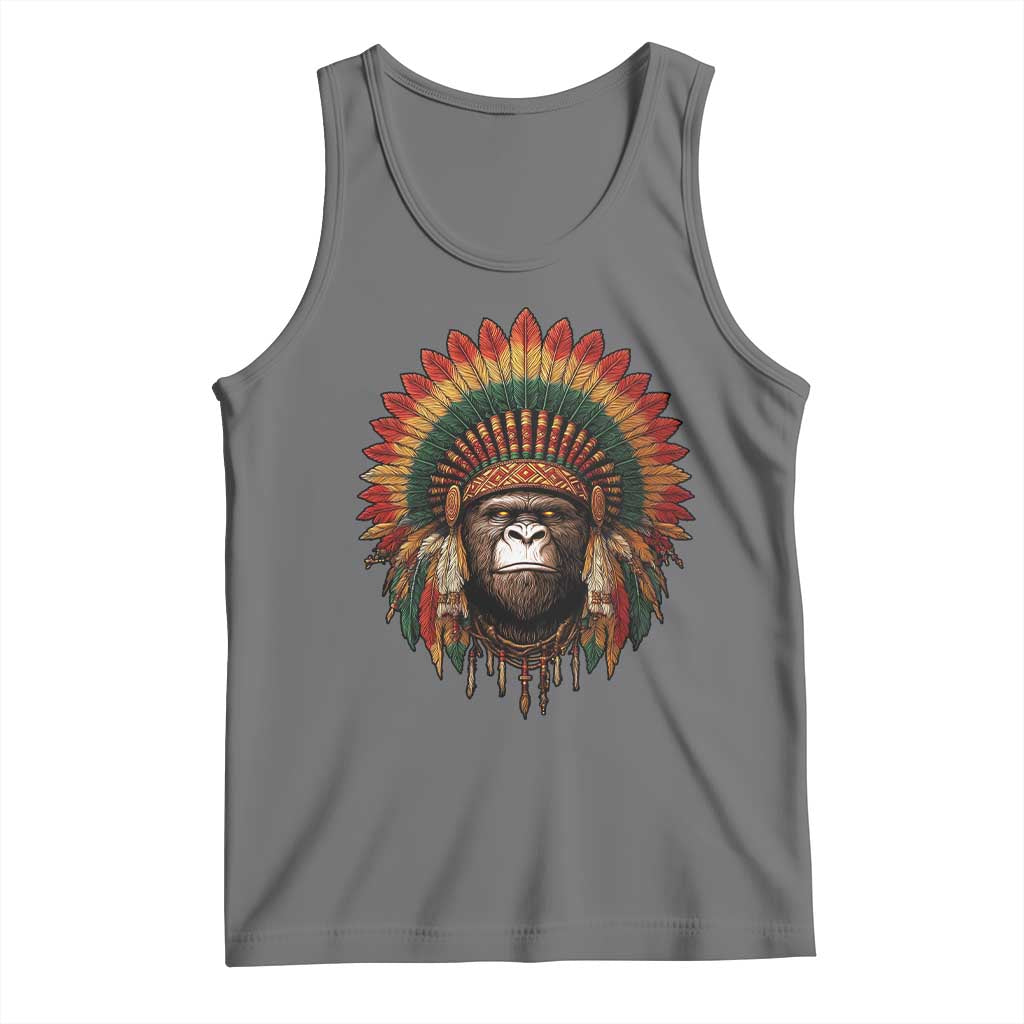 Bigfoot Native American Chief Sasquatch Wearing Headdress Tank Top TS11 Black Heather Print Your Wear