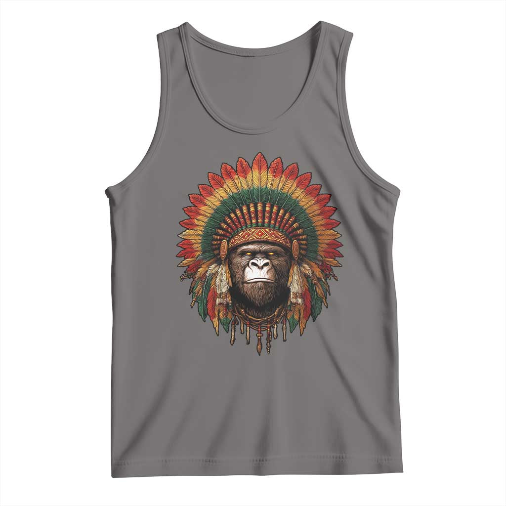 Bigfoot Native American Chief Sasquatch Wearing Headdress Tank Top TS11 Deep Heather Print Your Wear