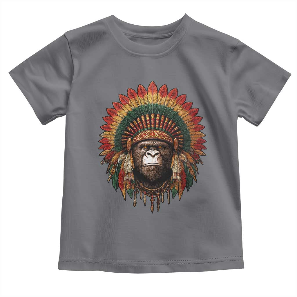 Bigfoot Native American Chief Sasquatch Wearing Headdress Toddler T Shirt TS11 Charcoal Print Your Wear