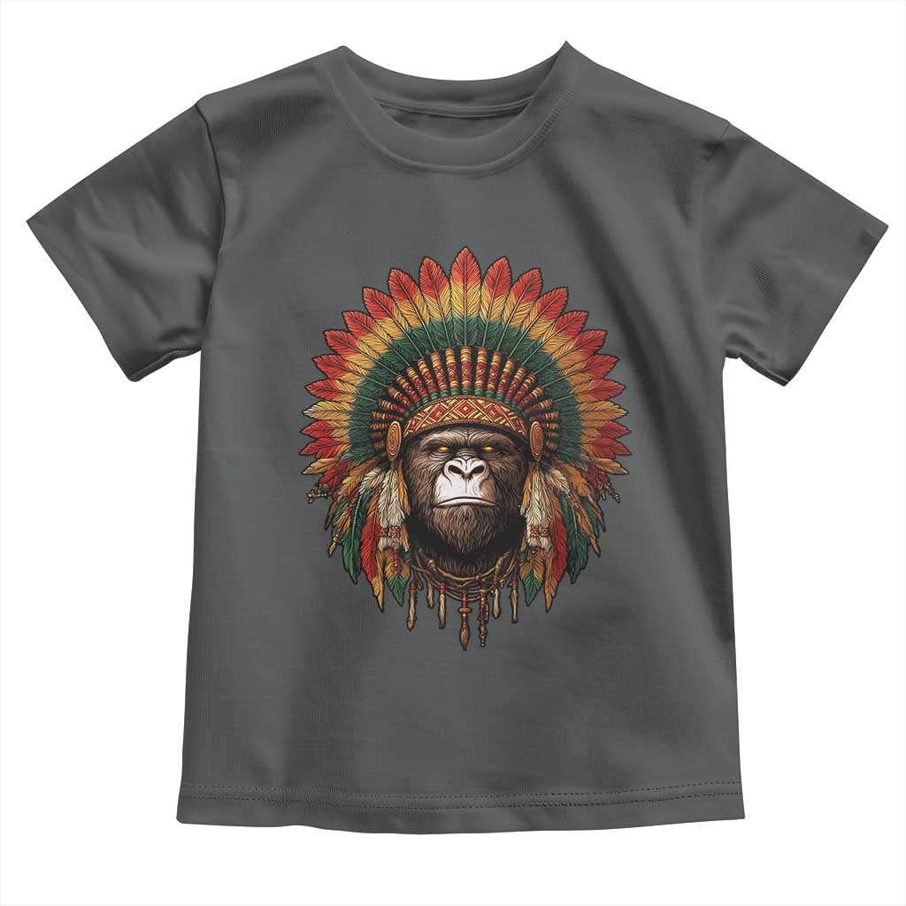 Bigfoot Native American Chief Sasquatch Wearing Headdress Toddler T Shirt TS11 Dark Heather Print Your Wear