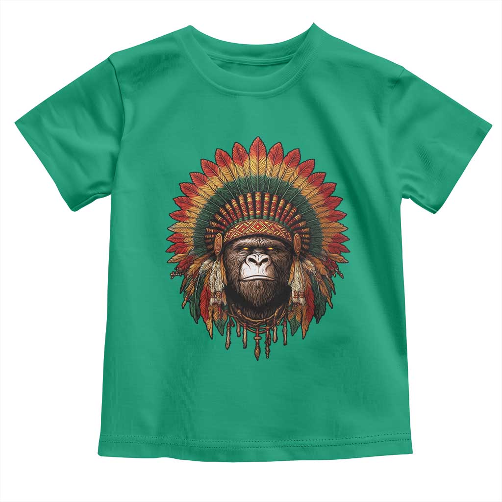 Bigfoot Native American Chief Sasquatch Wearing Headdress Toddler T Shirt TS11 Irish Green Print Your Wear