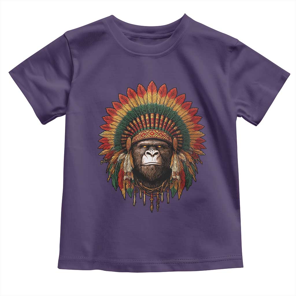 Bigfoot Native American Chief Sasquatch Wearing Headdress Toddler T Shirt TS11 Purple Print Your Wear