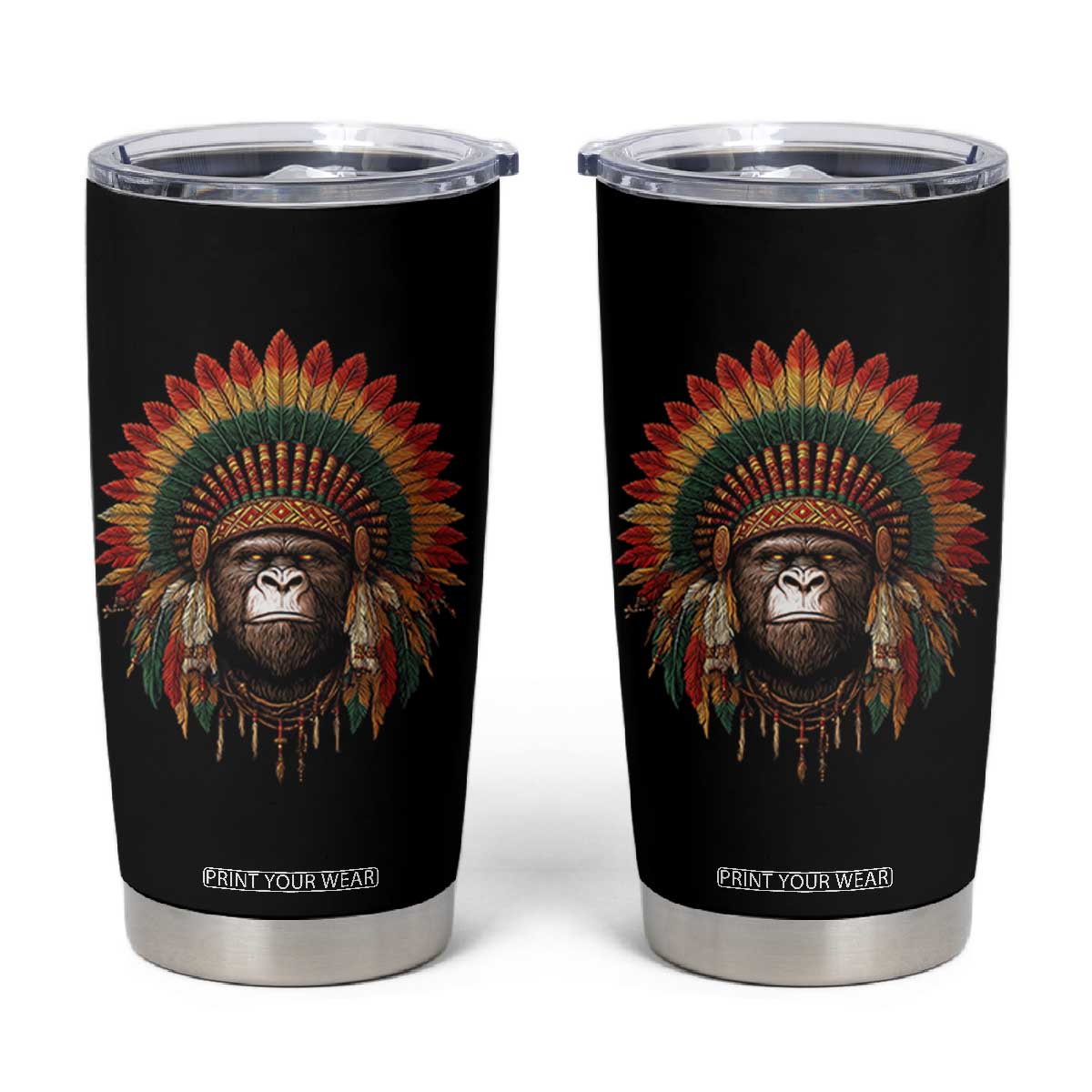 Bigfoot Native American Chief Sasquatch Wearing Headdress Tumbler Cup TS11 Black Print Your Wear