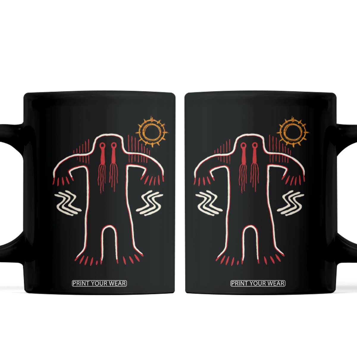Native American Bigfoot Sasquatch Petroglyph Cave Art Coffee Mug TS11 Black Print Your Wear
