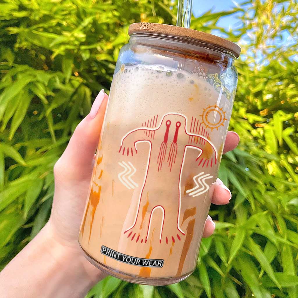 Native American Bigfoot Sasquatch Petroglyph Cave Art Glass Can TS11 Black Print Your Wear