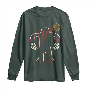 Native American Bigfoot Sasquatch Petroglyph Cave Art Long Sleeve Shirt TS11 Dark Forest Green Print Your Wear
