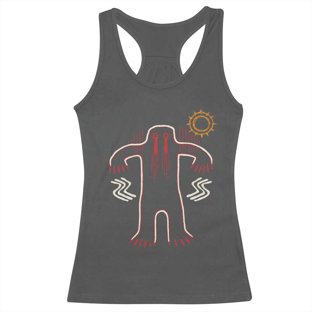 Native American Bigfoot Sasquatch Petroglyph Cave Art Racerback Tank Top TS11 Dark Heather Print Your Wear