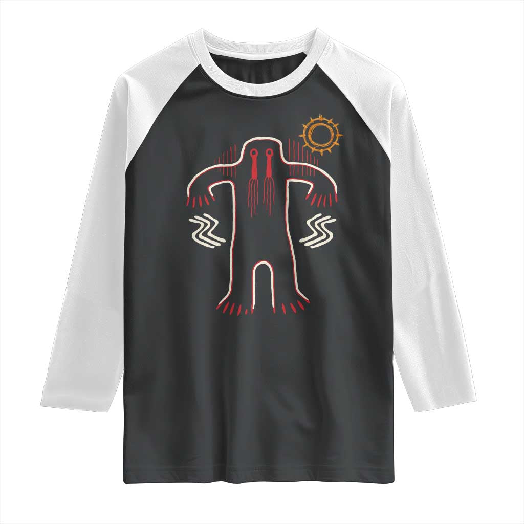 Native American Bigfoot Sasquatch Petroglyph Cave Art Raglan Shirt TS11 Black White Print Your Wear