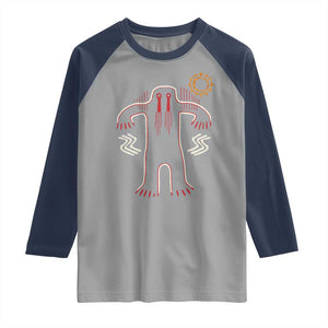 Native American Bigfoot Sasquatch Petroglyph Cave Art Raglan Shirt TS11 Sport Gray Navy Print Your Wear