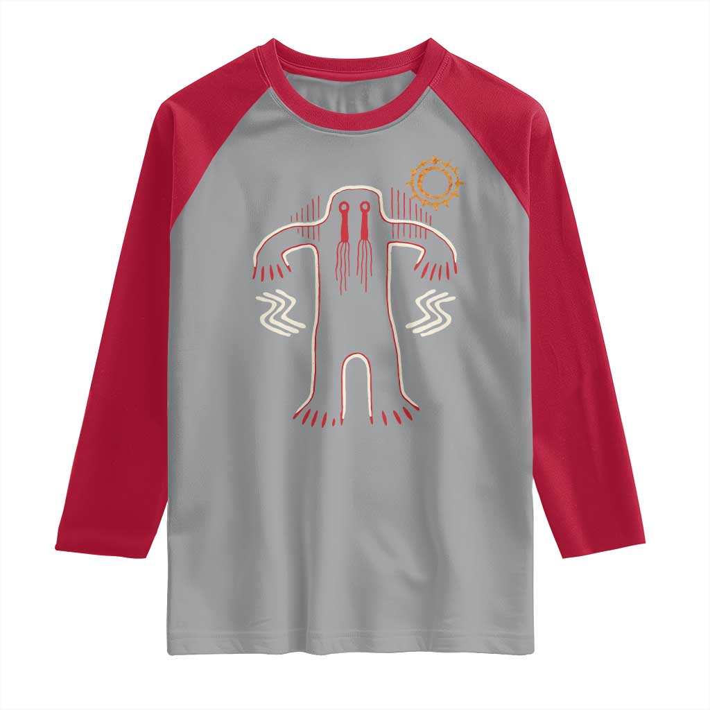 Native American Bigfoot Sasquatch Petroglyph Cave Art Raglan Shirt TS11 Sport Gray Red Print Your Wear