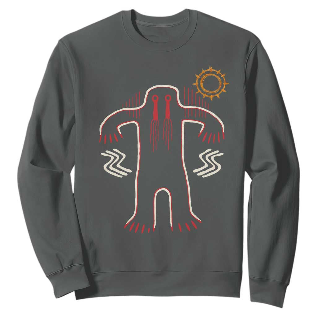 Native American Bigfoot Sasquatch Petroglyph Cave Art Sweatshirt TS11 Dark Heather Print Your Wear