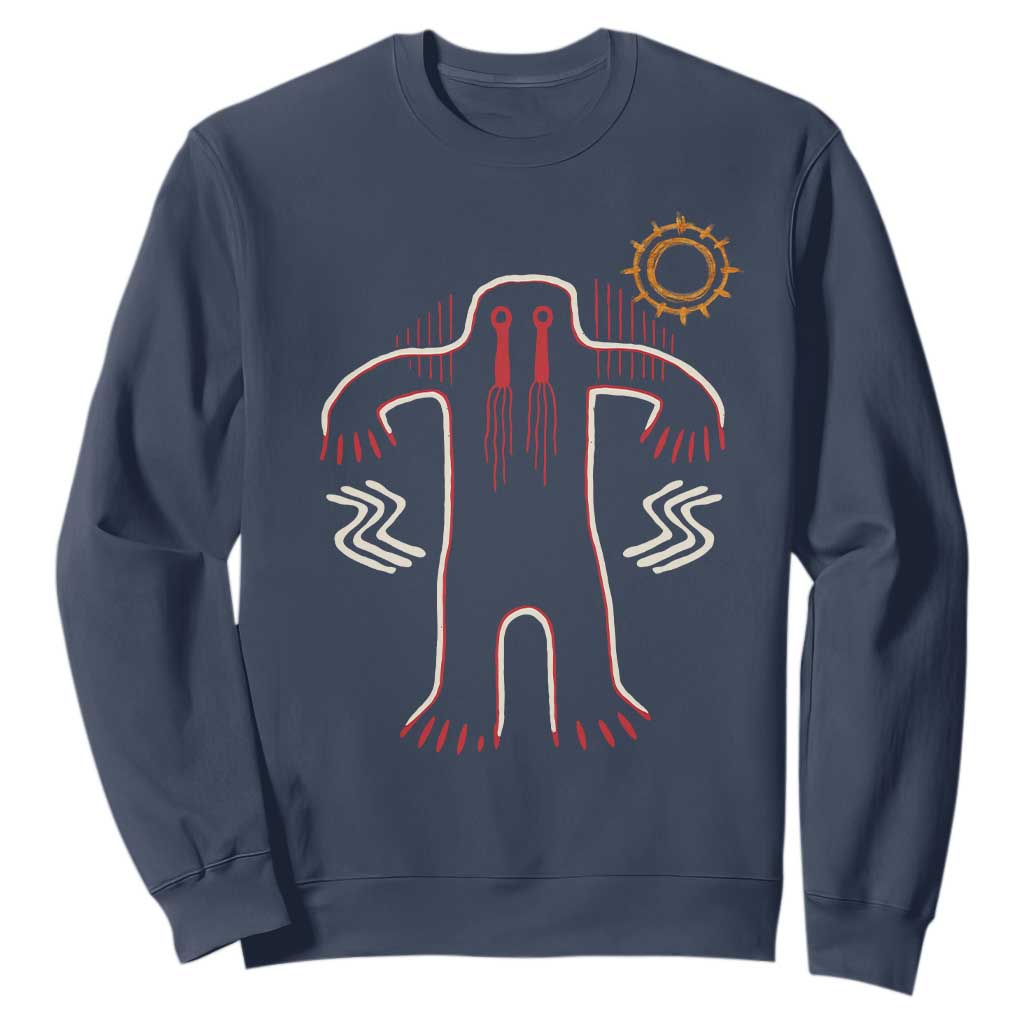 Native American Bigfoot Sasquatch Petroglyph Cave Art Sweatshirt TS11 Navy Print Your Wear