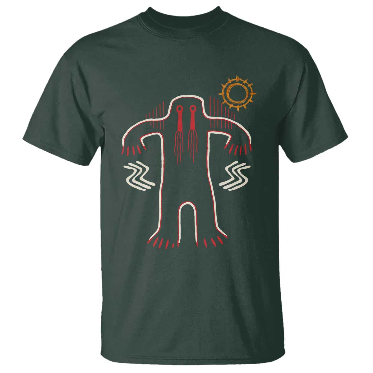 Native American Bigfoot Sasquatch Petroglyph Cave Art T Shirt TS11 Dark Forest Green Print Your Wear