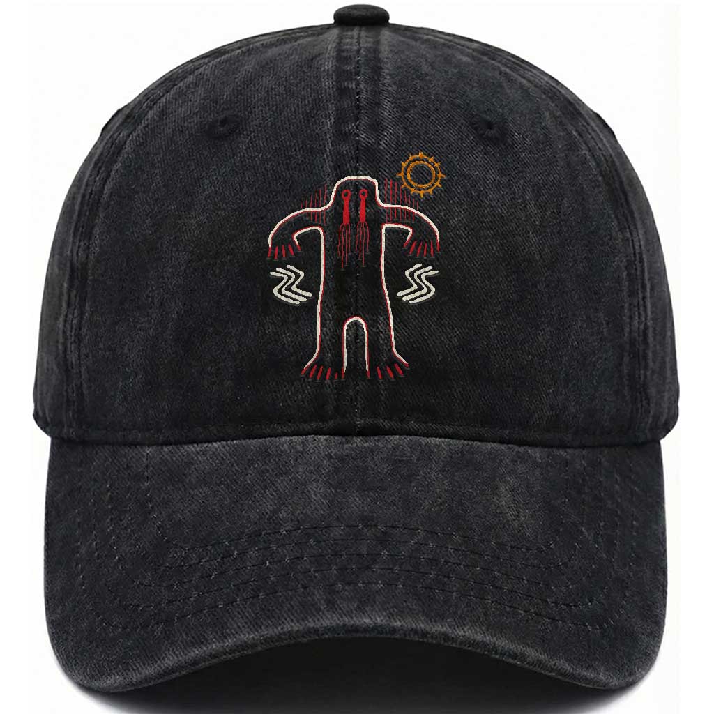 Native American Bigfoot Sasquatch Petroglyph Cave Art Washed Cotton Baseball Cap TS11 Print Your Wear