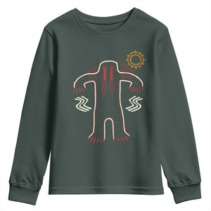 Native American Bigfoot Sasquatch Petroglyph Cave Art Youth Sweatshirt TS11 Dark Forest Green Print Your Wear