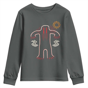 Native American Bigfoot Sasquatch Petroglyph Cave Art Youth Sweatshirt TS11 Dark Heather Print Your Wear