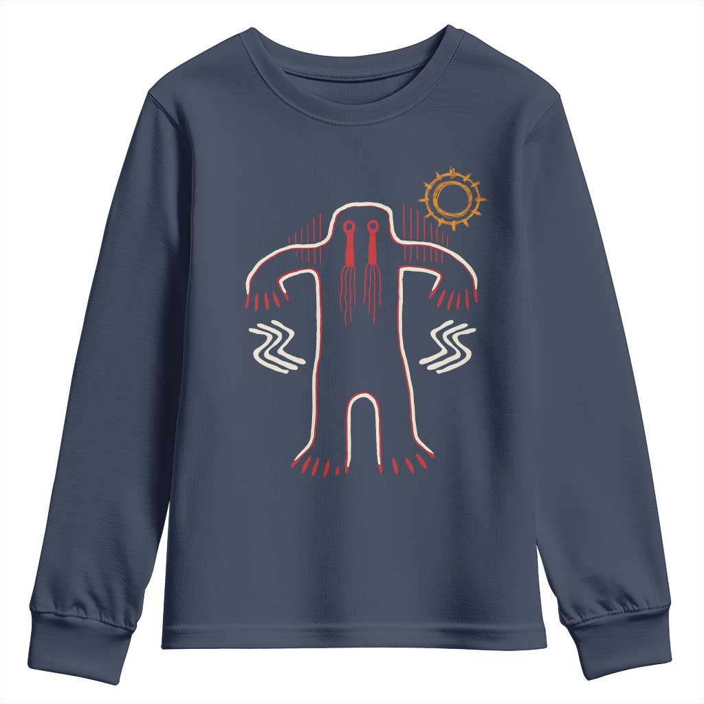 Native American Bigfoot Sasquatch Petroglyph Cave Art Youth Sweatshirt TS11 Navy Print Your Wear