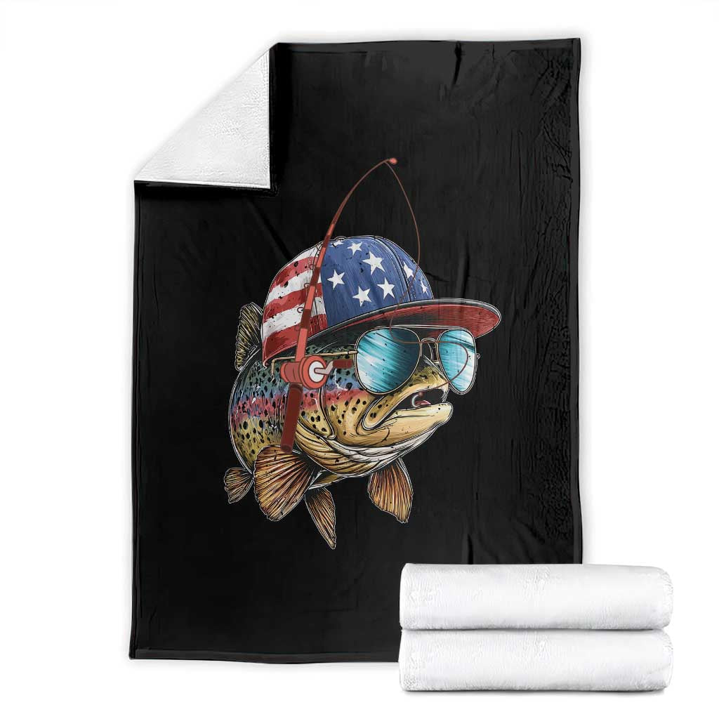 Funny Patriot American Flag Bass Fish Fishing Throw Blanket TS11 Black Print Your Wear