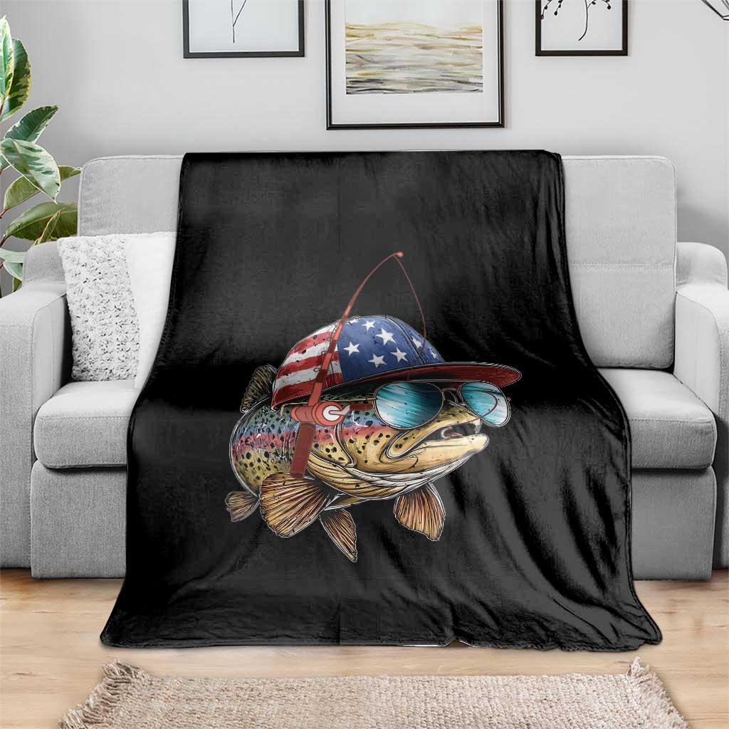 Funny Patriot American Flag Bass Fish Fishing Throw Blanket TS11 Print Your Wear