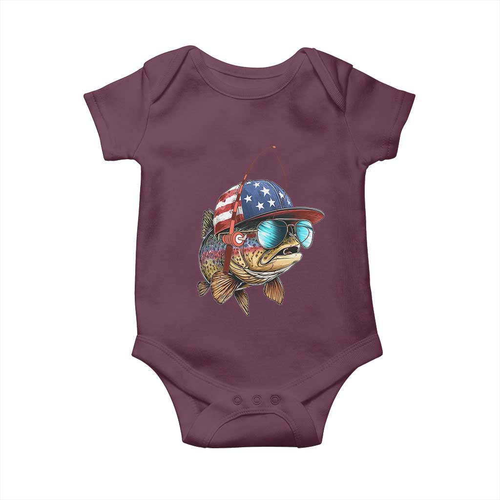 Funny Patriot American Flag Bass Fish Fishing Baby Onesie TS11 Maroon Print Your Wear