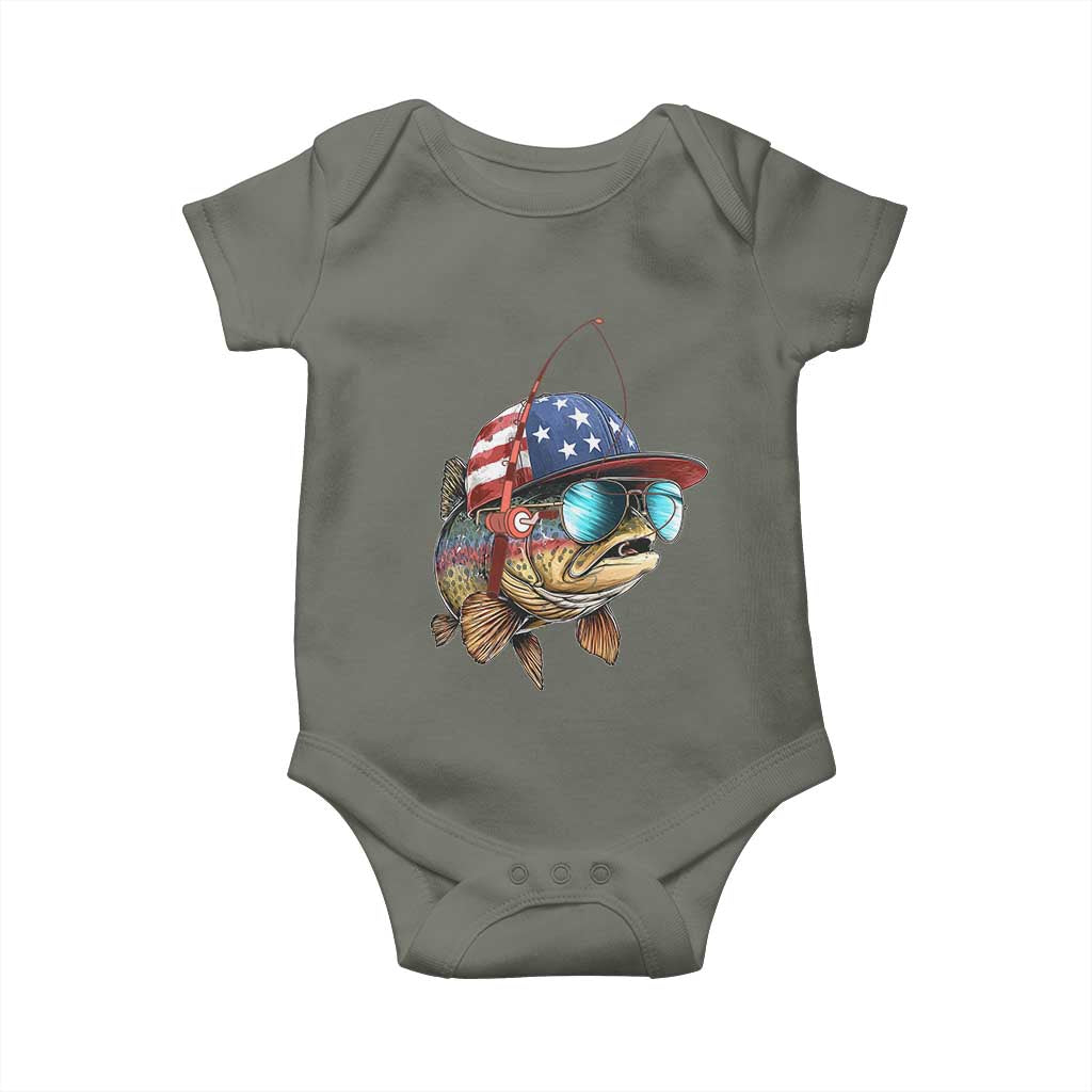 Funny Patriot American Flag Bass Fish Fishing Baby Onesie TS11 Military Green Print Your Wear