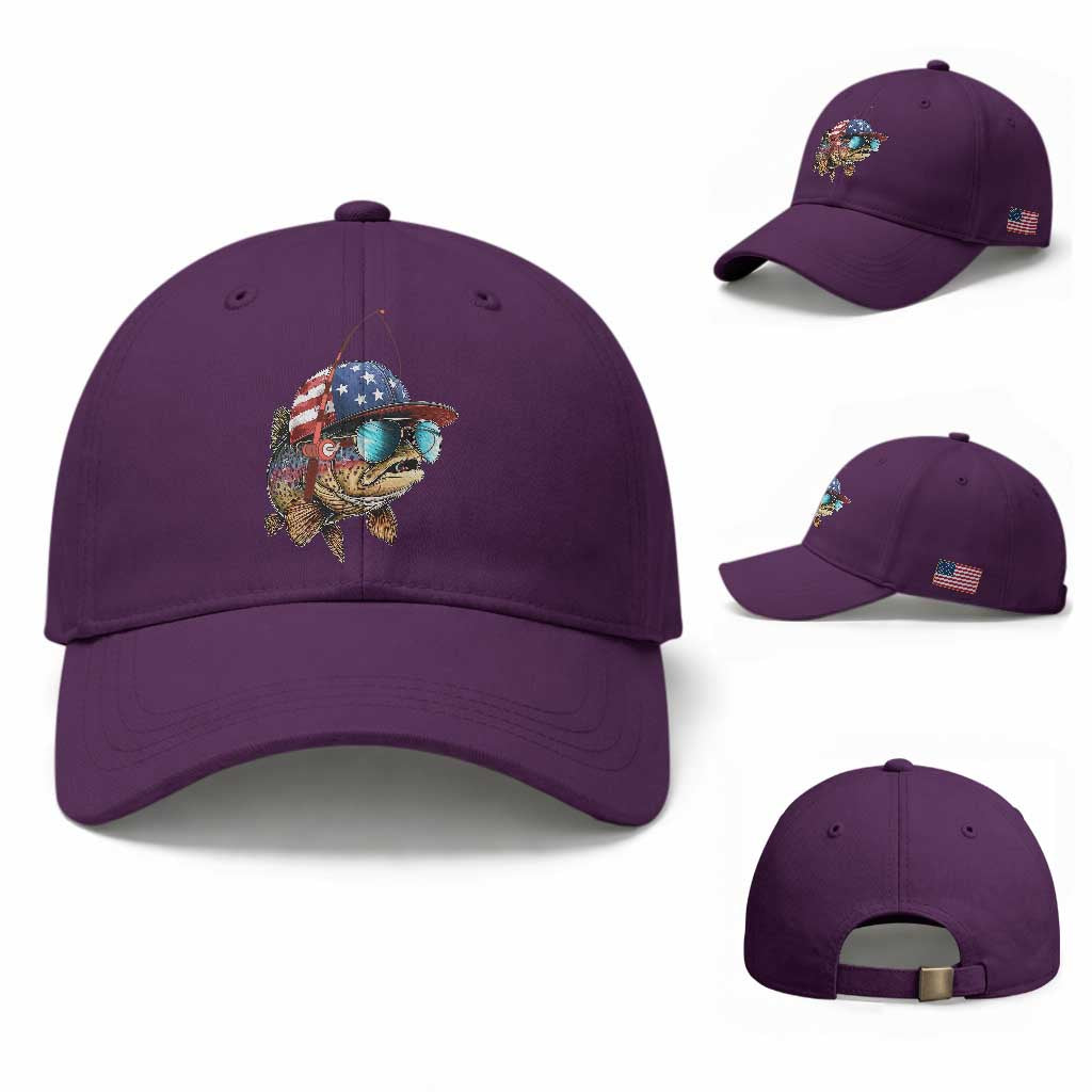 Funny Patriot American Flag Bass Fish Fishing Baseball Cap TS11 Baseball Cap Universal Fit Purple Print Your Wear