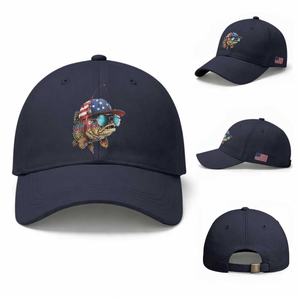 Funny Patriot American Flag Bass Fish Fishing Baseball Cap TS11 Baseball Cap Universal Fit Navy Print Your Wear
