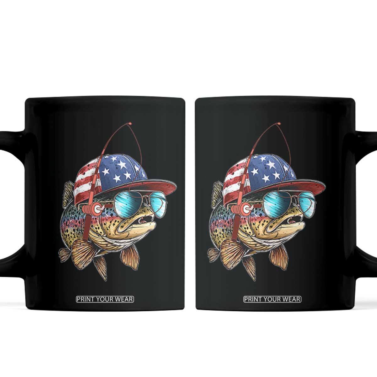 Funny Patriot American Flag Bass Fish Fishing Coffee Mug TS11 Black Print Your Wear