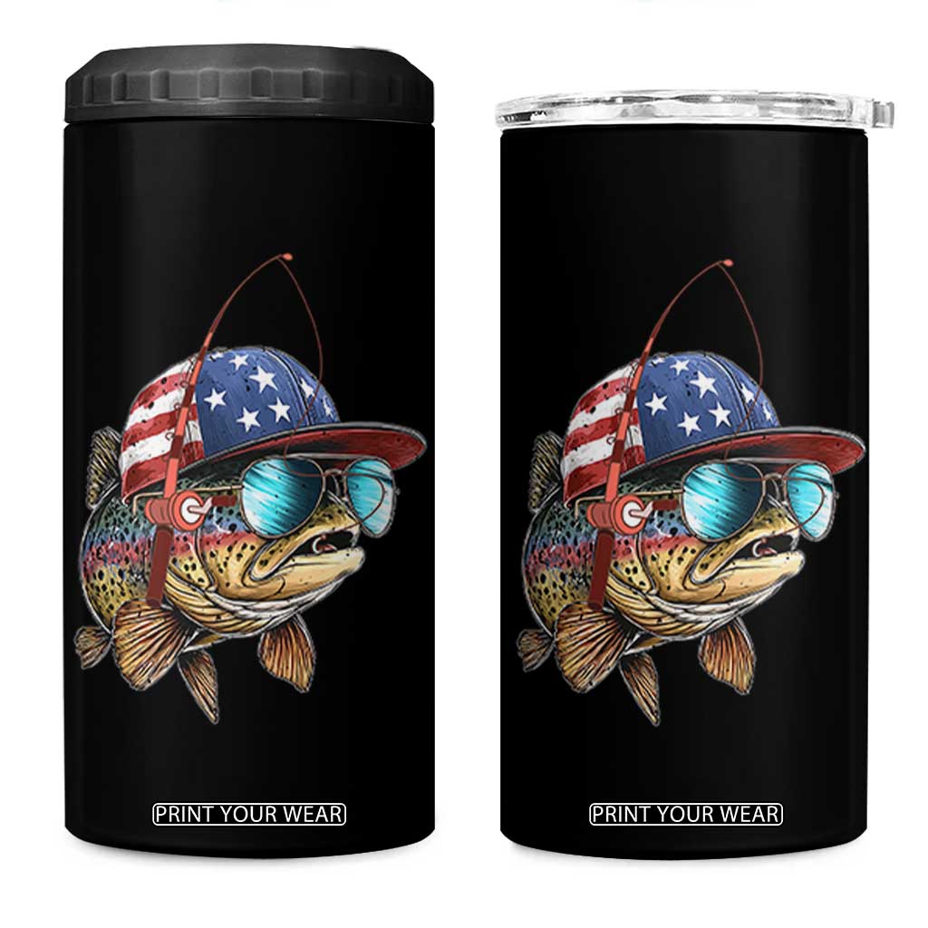 Funny Patriot American Flag Bass Fish Fishing 4 in 1 Can Cooler Tumbler TS11 One Size: 16 oz Black Print Your Wear
