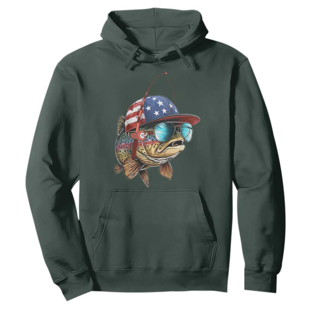 Funny Patriot American Flag Bass Fish Fishing Hoodie TS11 Dark Forest Green Print Your Wear