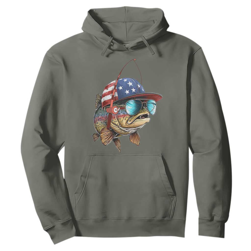 Funny Patriot American Flag Bass Fish Fishing Hoodie TS11 Military Green Print Your Wear