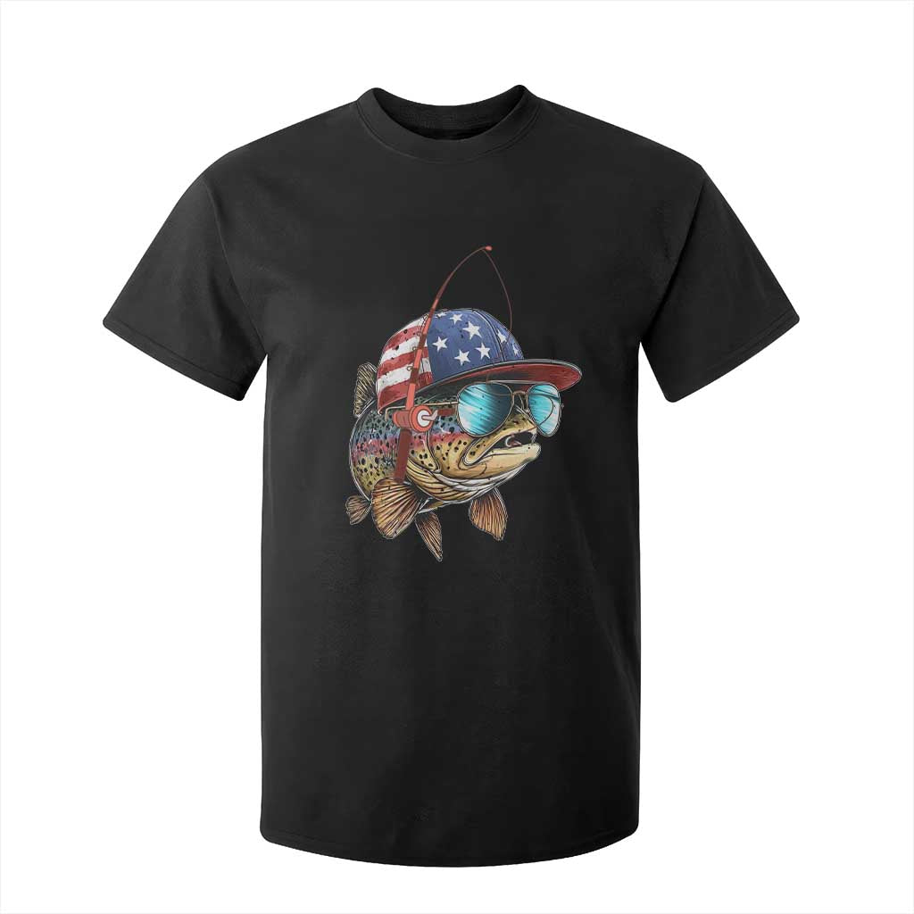 Funny Patriot American Flag Bass Fish Fishing T Shirt For Kid - Print Your Wear