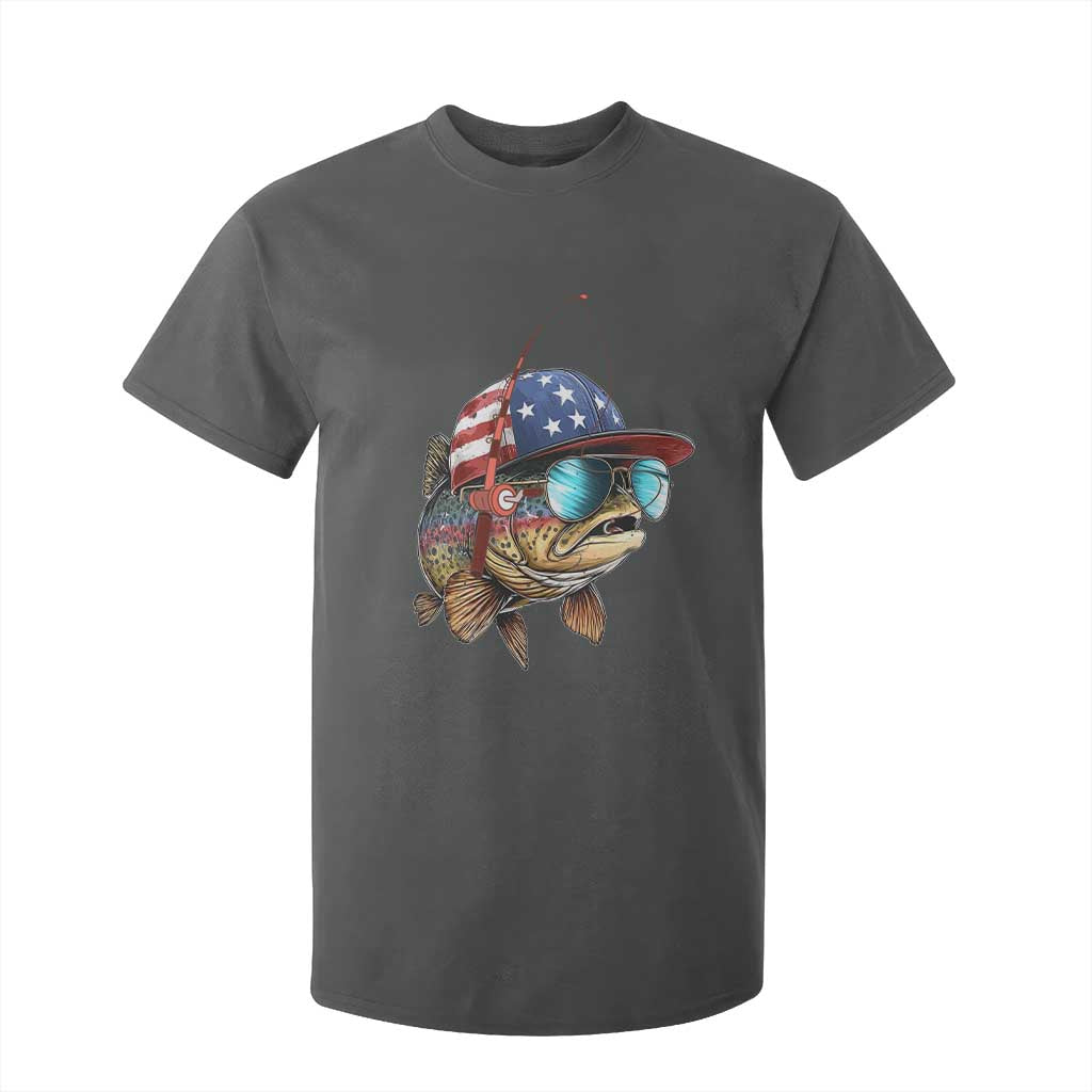 Funny Patriot American Flag Bass Fish Fishing T Shirt For Kid TS11 Dark Heather Print Your Wear