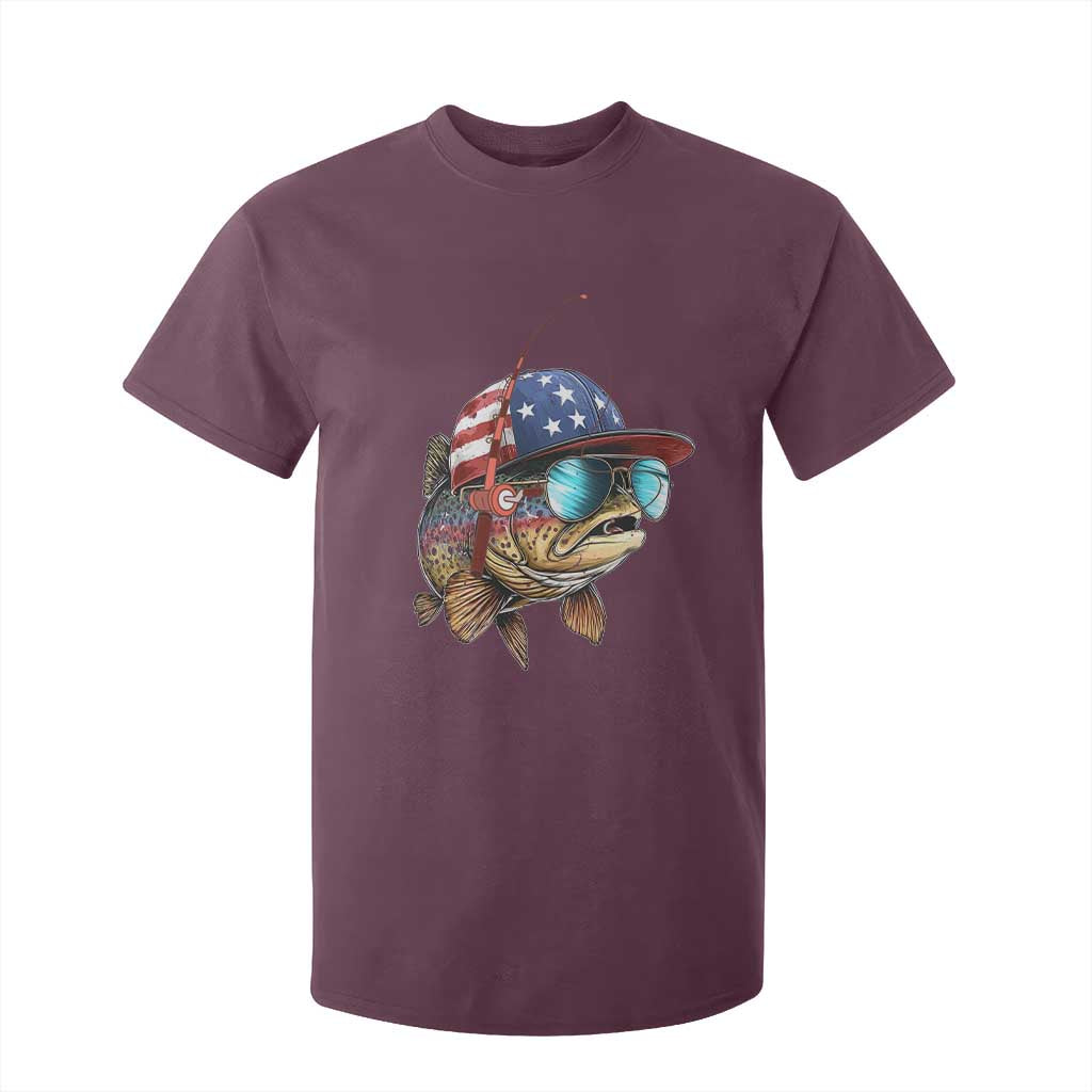 Funny Patriot American Flag Bass Fish Fishing T Shirt For Kid TS11 Maroon Print Your Wear