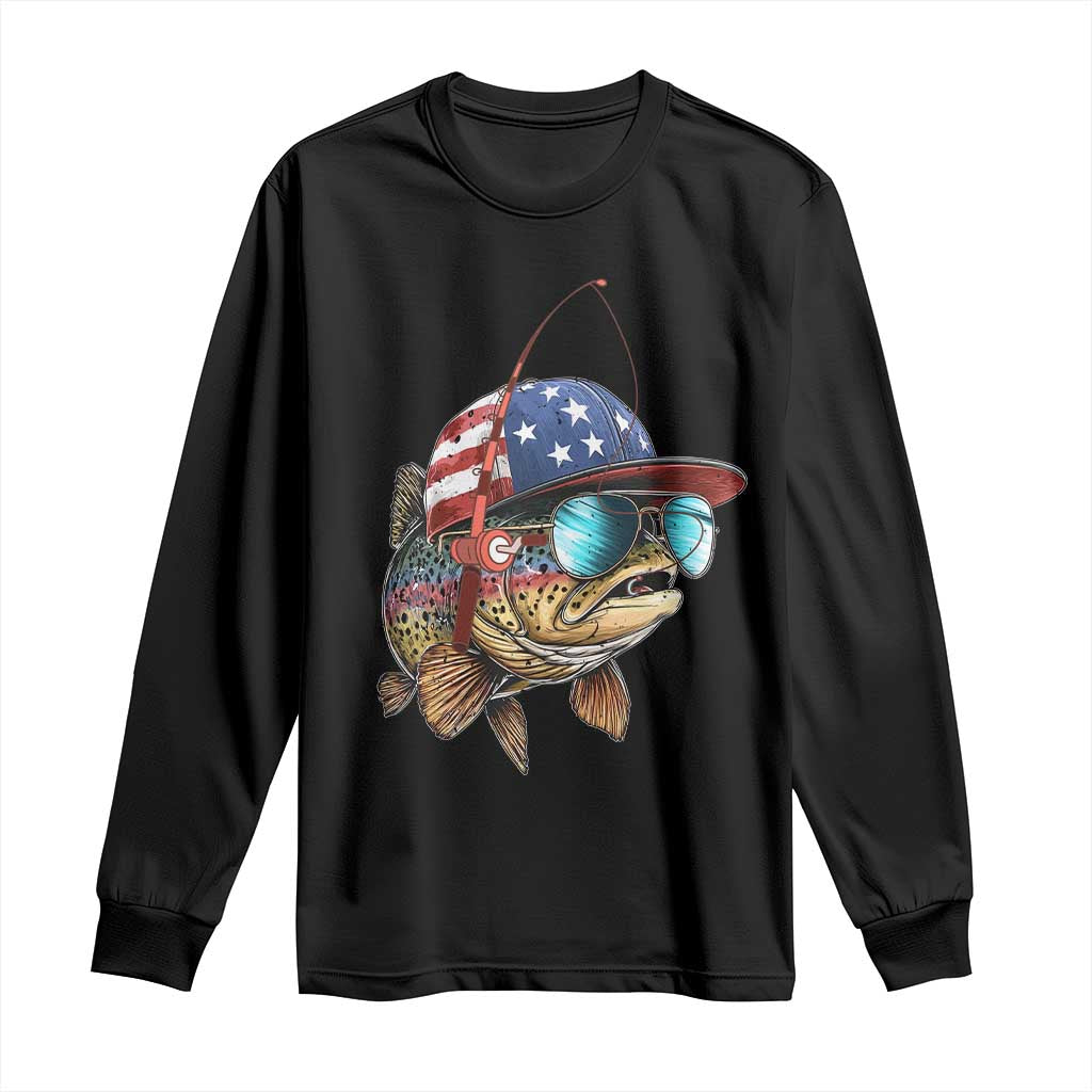 Funny Patriot American Flag Bass Fish Fishing Long Sleeve Shirt TS11 Black Print Your Wear