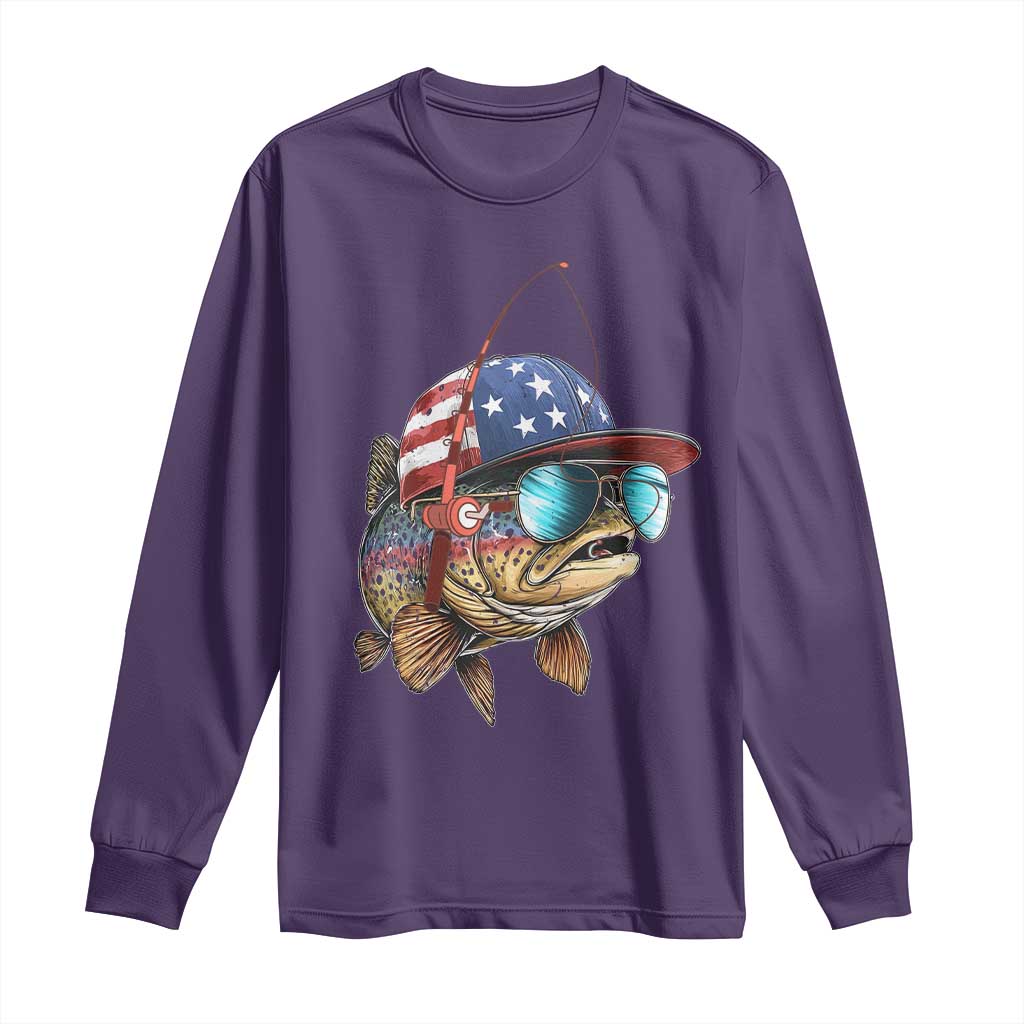 Funny Patriot American Flag Bass Fish Fishing Long Sleeve Shirt TS11 Purple Print Your Wear