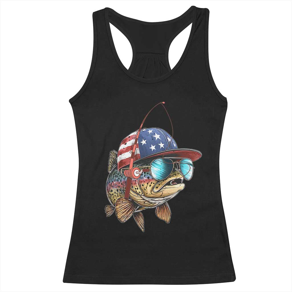 Funny Patriot American Flag Bass Fish Fishing Racerback Tank Top TS11 Black Print Your Wear