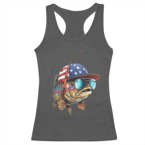 Funny Patriot American Flag Bass Fish Fishing Racerback Tank Top TS11 Dark Heather Print Your Wear