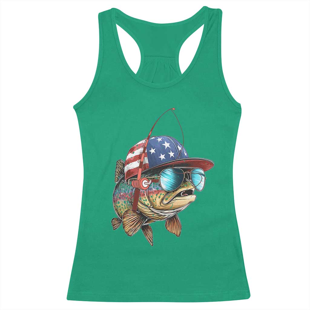 Funny Patriot American Flag Bass Fish Fishing Racerback Tank Top TS11 Irish Green Print Your Wear