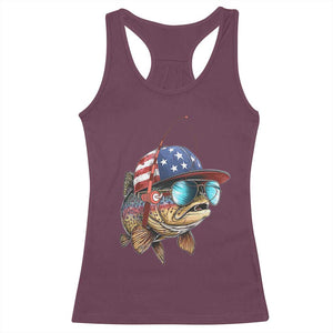 Funny Patriot American Flag Bass Fish Fishing Racerback Tank Top TS11 Maroon Print Your Wear