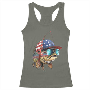 Funny Patriot American Flag Bass Fish Fishing Racerback Tank Top TS11 Military Green Print Your Wear