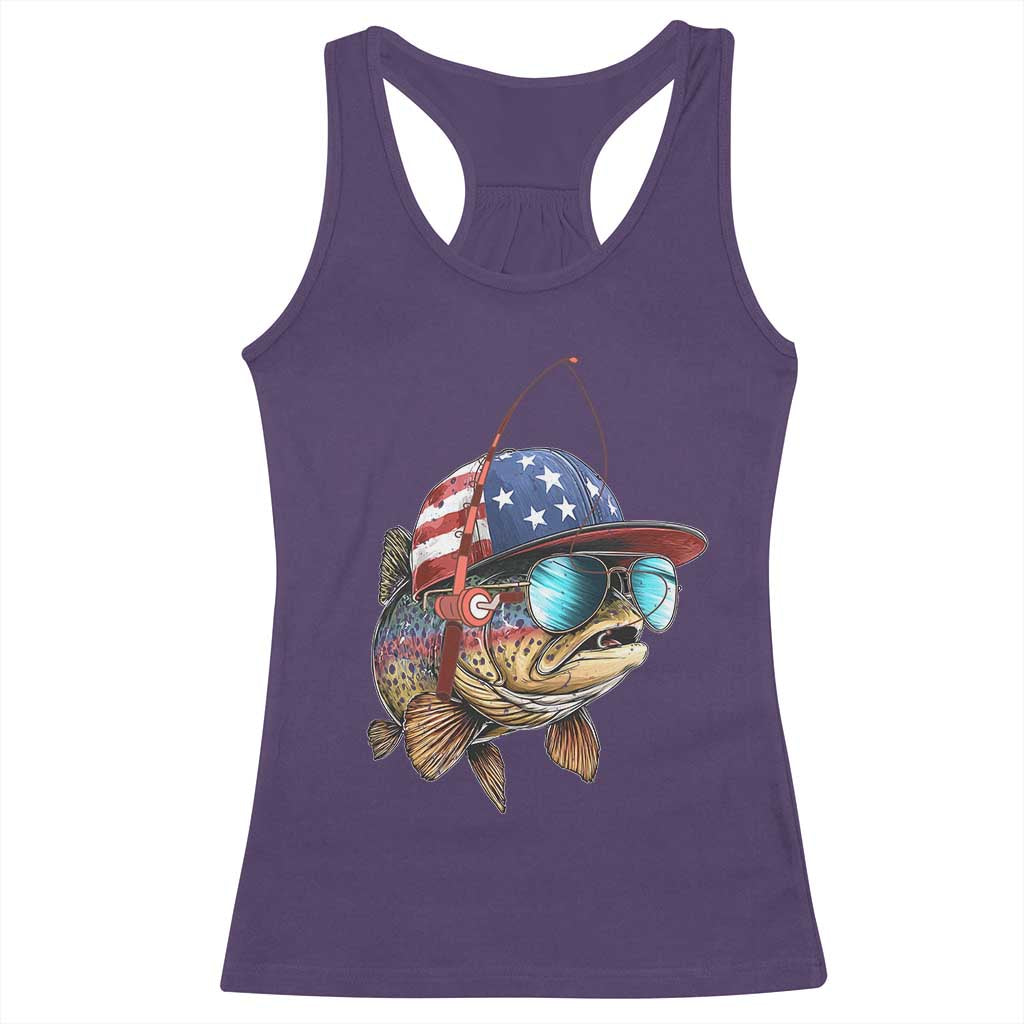 Funny Patriot American Flag Bass Fish Fishing Racerback Tank Top TS11 Purple Print Your Wear