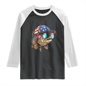 Funny Patriot American Flag Bass Fish Fishing Raglan Shirt TS11 Black White Print Your Wear