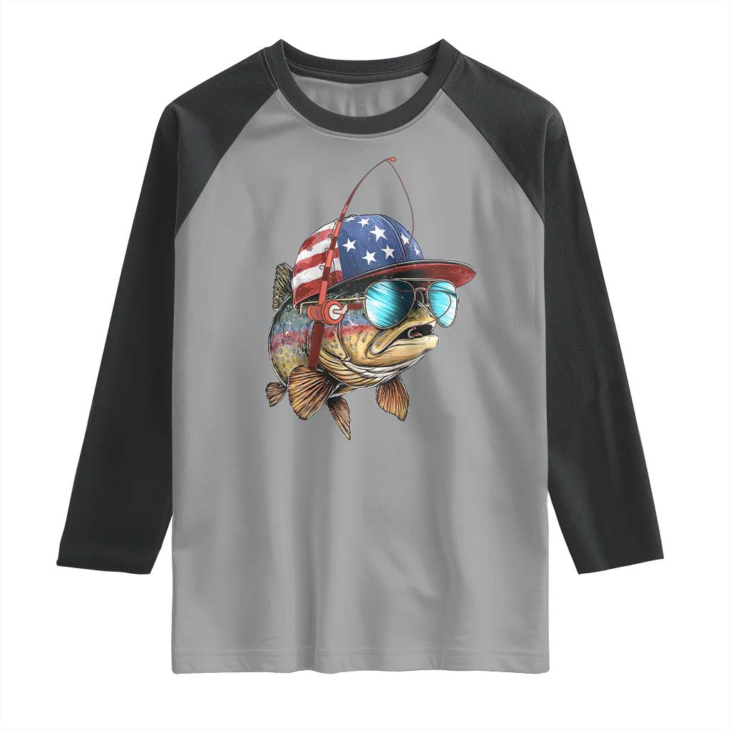 Funny Patriot American Flag Bass Fish Fishing Raglan Shirt TS11 Sport Gray Black Print Your Wear